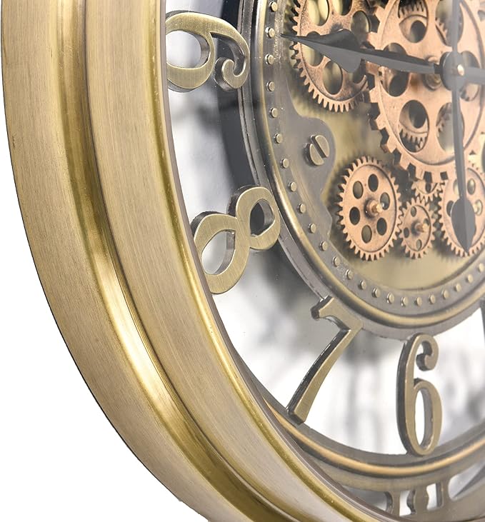 INFINITY TIME 21 Inch Moving Gears Wall Clock,Large Modern Decorative Wall Clocks for Living Room Decor,Brass Gold Roman Numeral