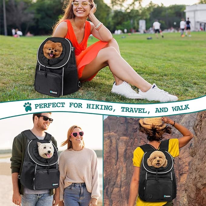 PetAmi Adjustable Dog & Cat Chest Carrier Backpack, Ventilated for Hiking, Camping & Travel, Max 10 lbs, Black