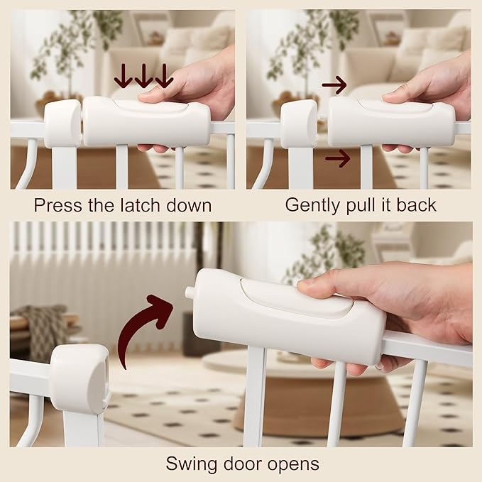 Baby Gate with Door 29.13-33.86 Pressure Mounted,Child Dog Pet Safety Gates with Walk Through Door for Doorways Stairs No Drilling in Door,White