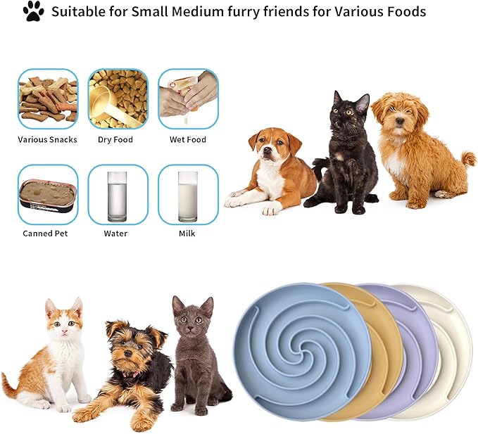 Slow Feeder Dog Bowls, Dishwasher Microwave Safe Silicone Puppy Puzzle Bowl with Non-Slip Design for Eating (White and Purple)