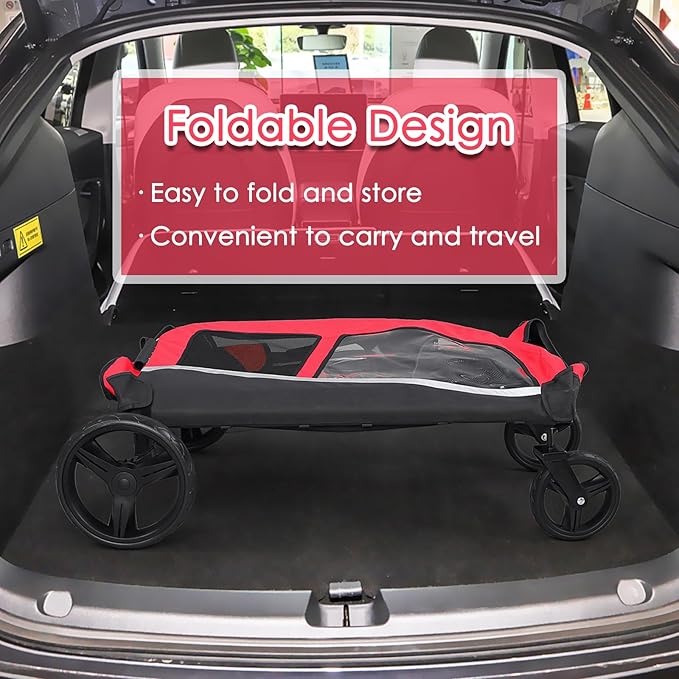 Stroller for Large Dogs, Extra Large Pet Stroller for Medium 2 Dogs, Dog Wagon, Dog Carriage, Foldable Design, Adjustable Handle, with Pocket, Up to 160 lbs, Red