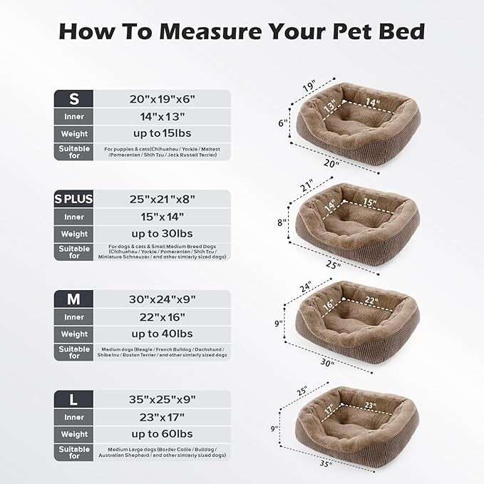 INVENHO Small Dog Bed Orthopedic Warming Soft Calming Sleeping Durable with Anti-Slip Bottom