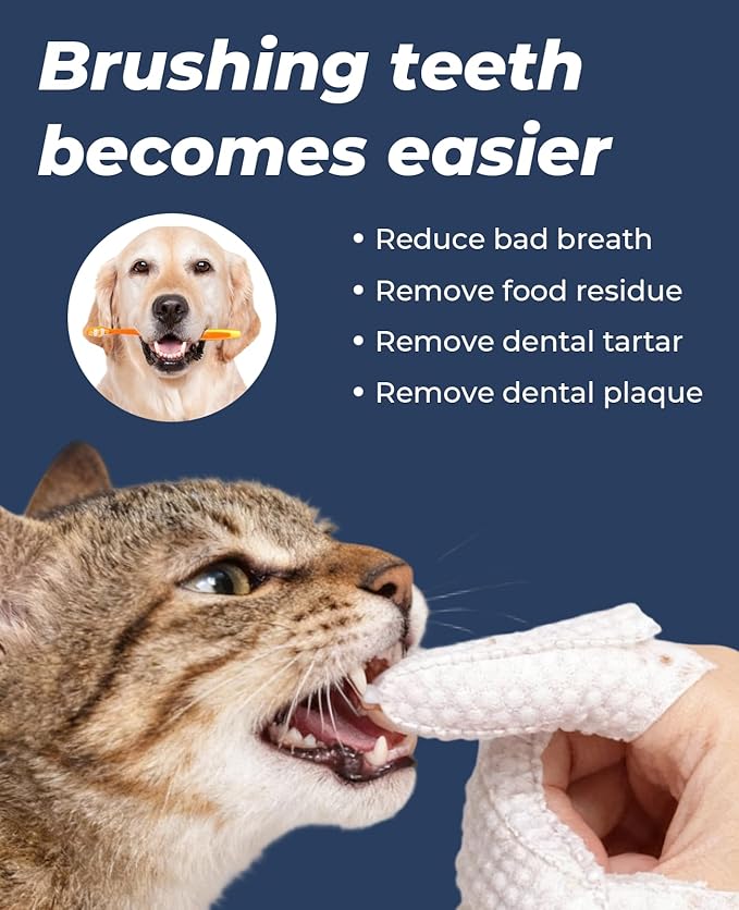 300 Count Dog Finger Wipes for Teeth Cleaning, Disposable No-Rinse Pet Dental Fresh Toothbrush for Cat Ear