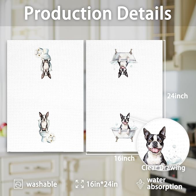Funny Boston Terrier Dog Hand Towels Set of 2, Gifts for Boston Terrier Dog Owners Lovers, Puppy Pet Decor for Bathroom, Pet Lovers Gifts Toilet Hand Towels for Bathroom Washroom, 16x24In
