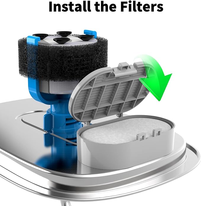16 Pack Cat Water Fountain Filter Replacement, 4+4/8+8/12+12/16+16 Pack for Stainless Steel Cat Fountain 2L/67oz and 3.2L/108oz, 8 Carbon Filters & 8 Pre-Filter Sponges