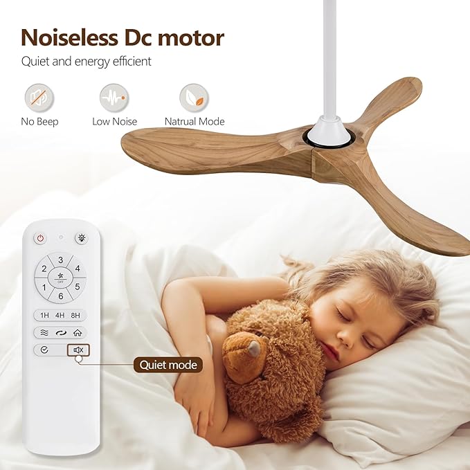 36 Inch Ceiling Fan no Light with Remote, Ceiling Fans without Lights, 3 Wooden Blades,Reversible DC Motor,6 Speeds,Outdoor Indoor Ceiling Fan for Patio Bedroom Farmhouse