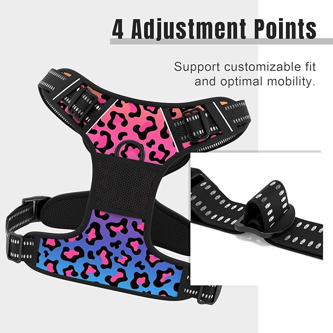 Rnivvi No Pull Dog Harness, Cute Leopard Reflective X-Large Sized Puppy Harness, Adjustable Soft Padded Vest for Large Dogs, Heavy Duty Pet Vest with Easy Control Handle for Walking Training, Neon