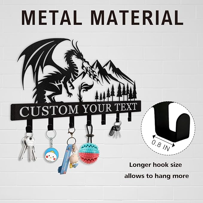 Personalized Key Holder Wall Mounted, Custom Dragon Design Key Holder for Wall, Metal Key Holder Hooks Organizer, Key Hanger Decor for Living Room, Kitchen, Entryway