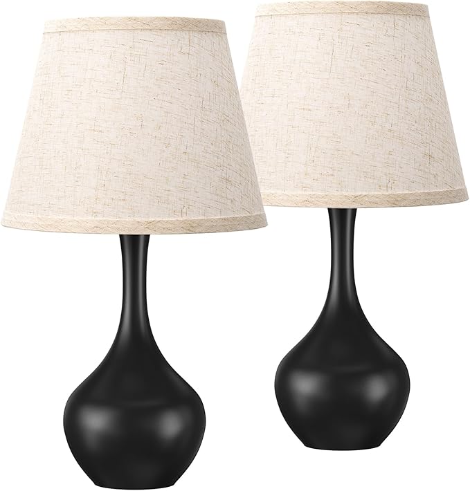 Seealle Touch Table Lamps for Nightstand Set of 2, 3-Way Dimmable Small Bedroom Lamps for Night Stands, Black Bedside Lamps for Living Room, Kids Room, End Table(LED Bulbs Included)