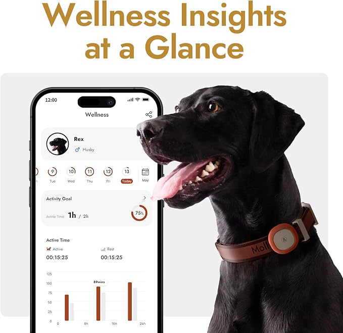 Molly&Cody GPS Dog/Cat Tracker, Multi-Mode GPS/Bluetooth, Real-Time Tracking for Pet Collar with Virtual Fence, Long Battery, IP67 Waterproof, Health Monitor, 1-Year Record, iOS/Android App (Red)