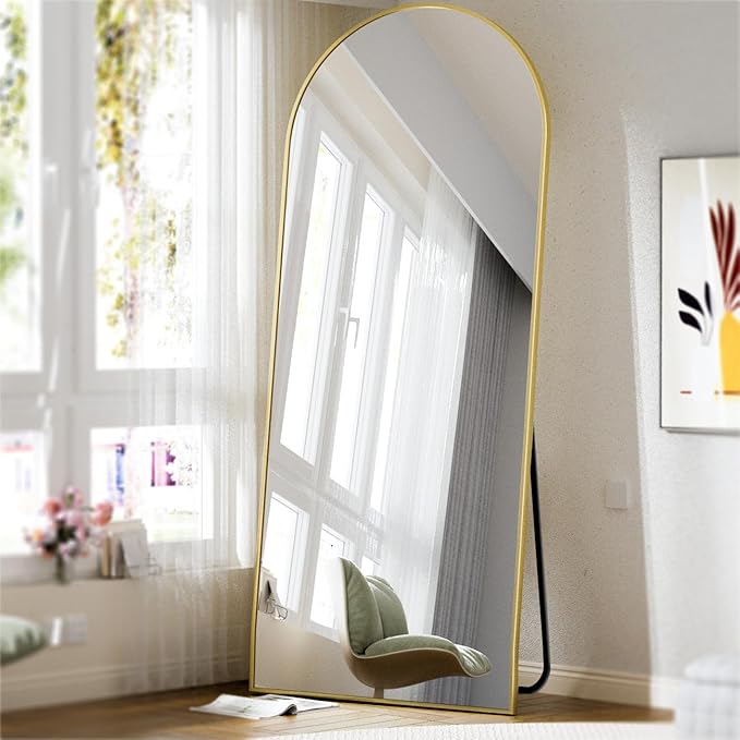 BEAUTYPEAK 71"x26" Arch Full Length Mirror, Full Body Floor Mirror with Stand Hanging or Leaning, Aluminum Alloy Frame Wall Mirrors for Bedroom, Dressing Room, Gold