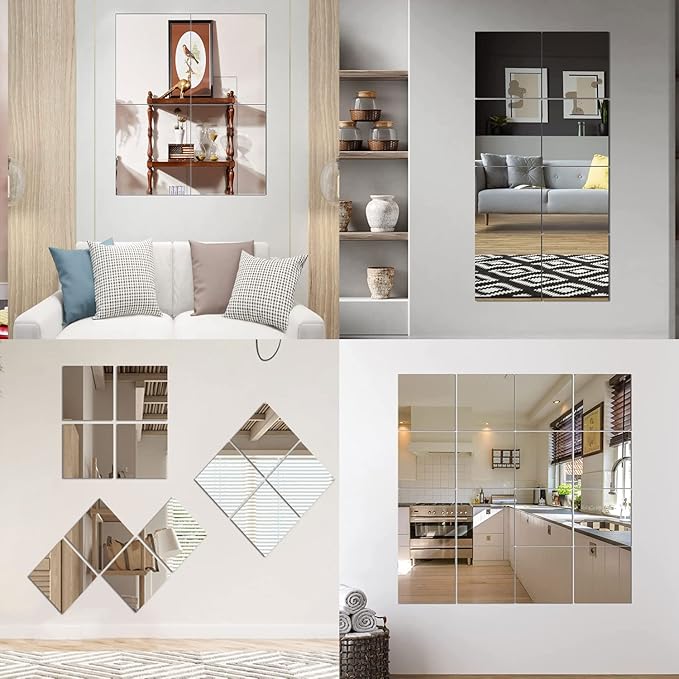 DARENYI 10Pcs Acrylic Mirror Tiles for Wall Decor, 4'' x 6'' x 0.07'' Rectangular Wall Mirror Sheet with Adhesive Stickers for Bathroom, Bedroom, Living Room, Home, Tables Centerpieces Decor