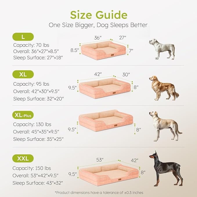 Extra Large Dog Bed, Orthopedic Dog Bed with Cooling Gel Memory Foam, Waterproof XL Pet Bed with Removable Washable Cover, 42" Pet Sofa Couch Dutch Velvet with Bone Toy, Peach Pink