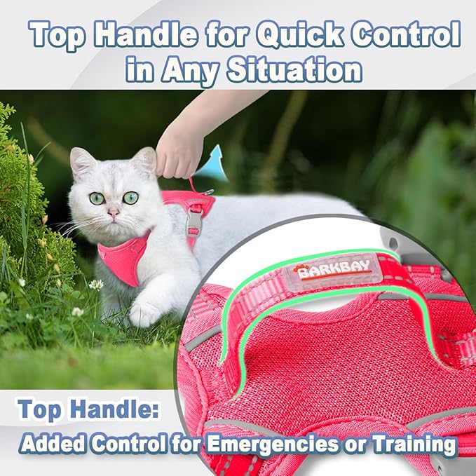 Cat Harness and Leash Set Escape Proof for Kitten Walking, Soft Adjustable Top Handle Vest Harnesses for Cats, Easy Control Breathable Reflective Small Medium Large, Pink, XS