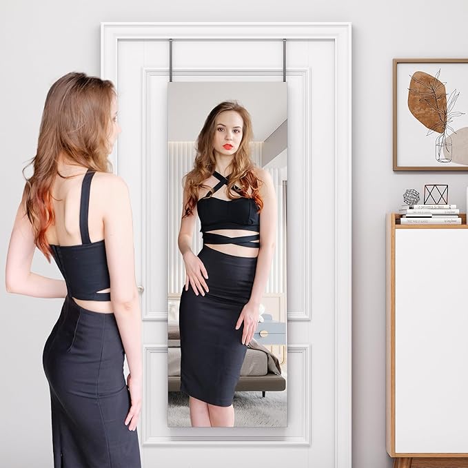 Hasipu Door Mirror Full Length, 47"x 15.8" Full Body Over The Door Hanging Wall Mounted Mirror for Bedroom, Living Room, Cloakroom, Square White