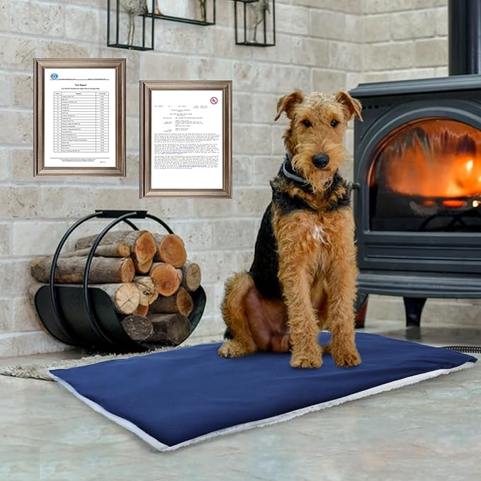 Rest-Eazzzy Pet Heating Pad Indoor, Dog Heating Pad Mat with Removable Cover, 5 Level Timer 5 Level Temperature, Electric Pet Warming Mat for Cat Dog Automatic Power-Off (Heat pad, Pure-Blue)