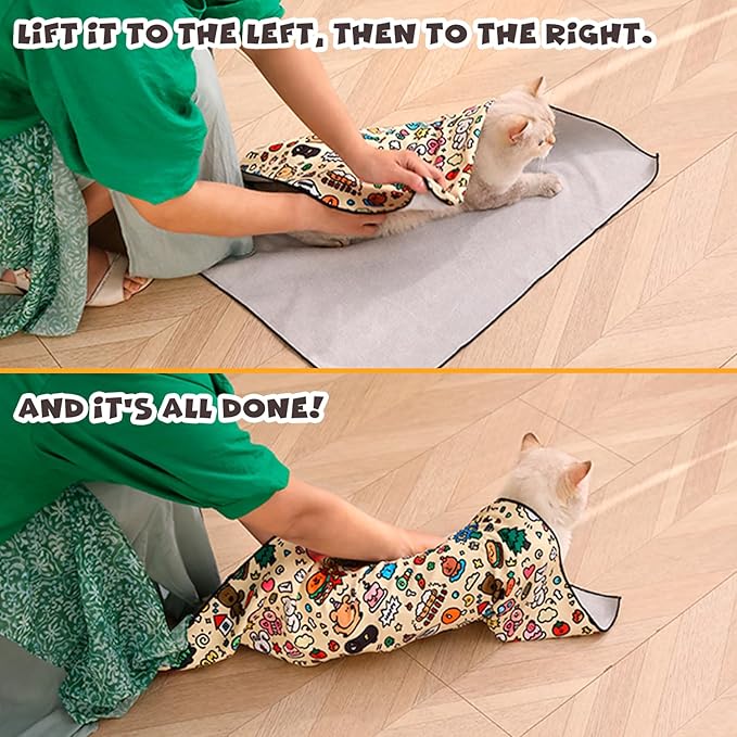 Cat Grooming Wrap, Self-Adherent Soft Cat Blanket to Wrap, Nail Clipping, Anti-Bite, Anti-Scratch, Anti-Escape Calming Wrap (Dalmatian Print, 0-3 lbs)
