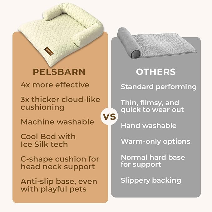 Pelsbarn Cooling Dog Bed - Ice Silk Summer Comfort, Self Cooling, Non-Slip Dog Cover, Durable & Washable, Bed for Medium to Large Dogs 34" x 34", Support Shelter Dogs with Every Purchase (Beige)