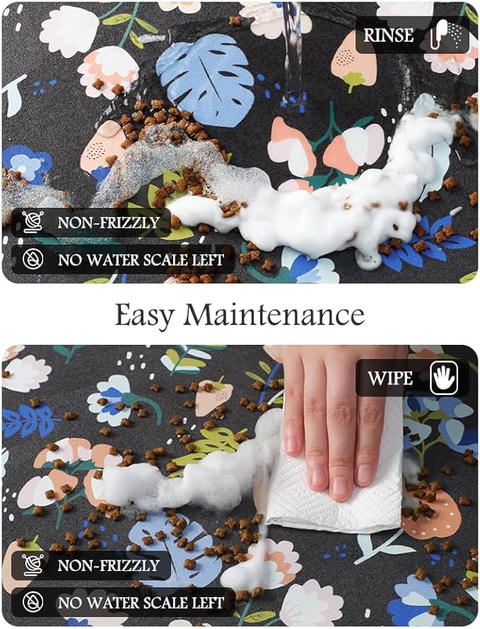 Pet Feeding Mat-Absorbent Dog Mat for Food and Water Bowl-No Stains Quick Dry Water Dispenser Mat-Dog Accessories Pet Supplies-Bowl for Messy Drinkers(DARKFLOWERS,16"x24"