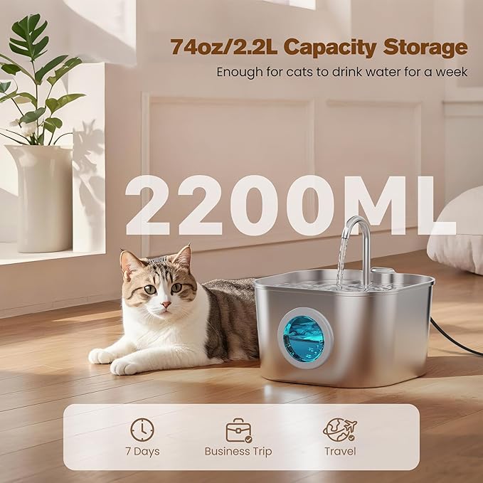 Cat Water Fountain Stainless Steel: Pet Fountains for Cats/Dog Indoor Automatic Waterer Bowls for Drinking Small Animal Water Dispenser Metal Pets Watering Faucet Bottle Auto Kitty Watering Supplies