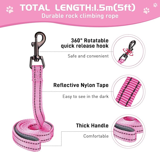 Soft Mesh Dog Harness and Leash Set, No Pull Puppy Harness and Leash Set, Reflective Step in Harness for Small Medium Dogs, Easy Walk Escape Proof Vest Harnesses (Rose Red, M)