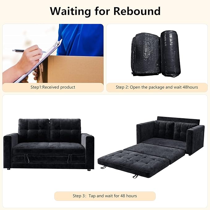 WorthFurni Convertible Sofa Bed, Folding Sofa Bed 2 in1 Pull Out Loveseat Sleeper Sofa, Floor Sofa Bed for Small Spaces Folding Couch Bed with Pillows for Living Room Bedroom - Black