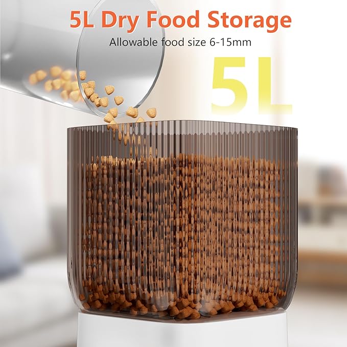 Automatic Dog Feeder, Cat Feeder Automatic with Remote Feeding, 5L WiFi Cat Food Dispenser for 2 Cats, Small Pets Timed Automatic Feeders with Dual Power Supply (WiFi)