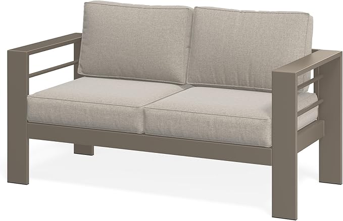 Wisteria Lane Patio Furniture Metal Loveseat, Metal Outdoor Chairs with Upgraded Cushions, All-Weather Outdoor 2 Seats Sofa Couch for Balcony, Garden, Deck, Backyard, Khaki