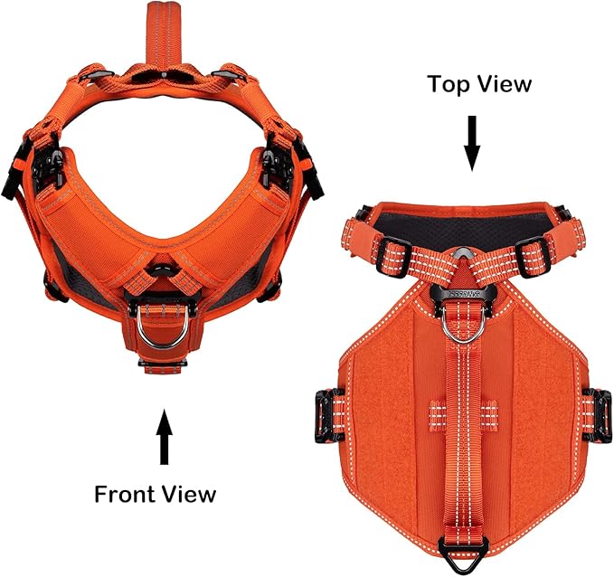ICEFANG GN8 Tactical Dog Harness with 4X Metal Buckles for Small Sized Dogs,Reflective in Training Walking K9 Vest,No-Pull Front Leash Clip,Adjustable Pet Harness (Orange, Small (Pack of 1))