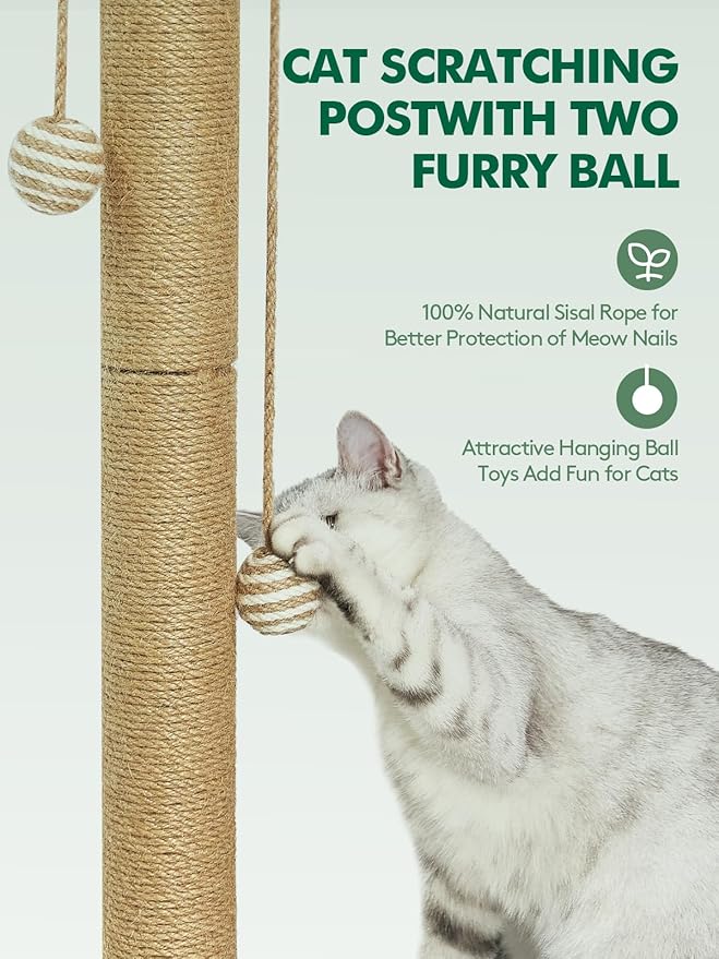 NZONPET Cats Scratching Post 34.3" Tall Scratch Post Premium Sisal Rope Scratch Posts for Kitten and Adult Cats All Natural Rope Wooden Ball Track Interactive Toy with Dangling Balls