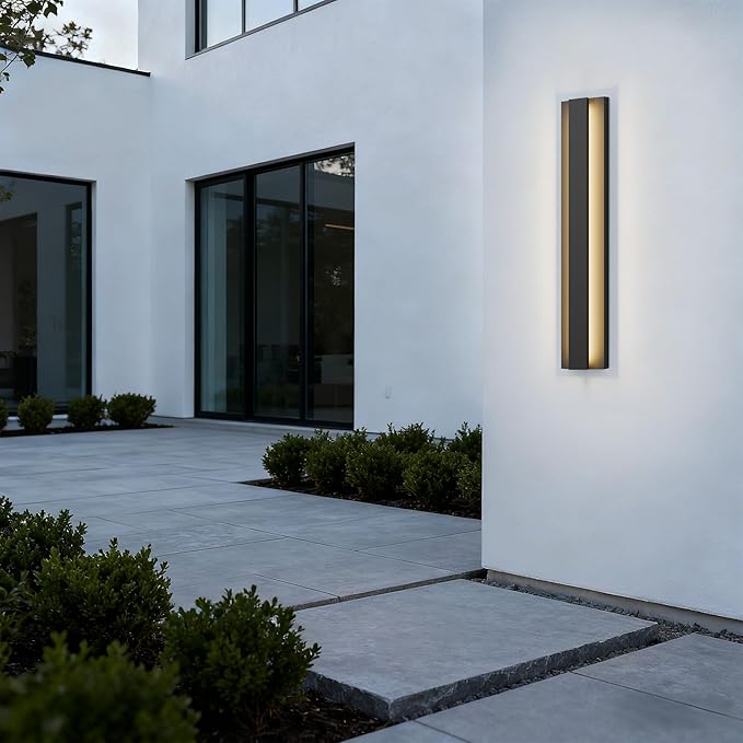 LamQee 23.6 Inch Modern Outdoor Wall Light Exterior Lighting Fixtures, 3000K 24W LED Contemporary Outdoor Sconces Wall Lighting, Matte Black Outside Wall Mount Lights for House Garage Porch Patio Door