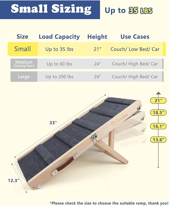 Small Dog Ramp for Bed Couch Car Folding Portable Pet Ramp for Cats Adjustable Height 21", Up to 35 lbs
