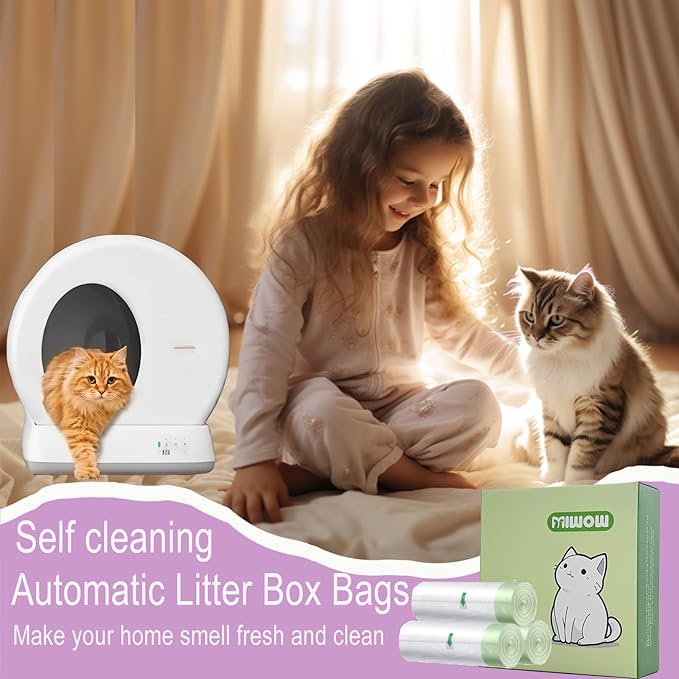 120 Count Miwow Cat Liner for Automatic Litter Box, Litter Box Liner Replacement Waste Bags, Thickened Leak-Proof & Odor-Proof Design, Compatible for Meowant and More Automatic Litter Box (6 Rolls)