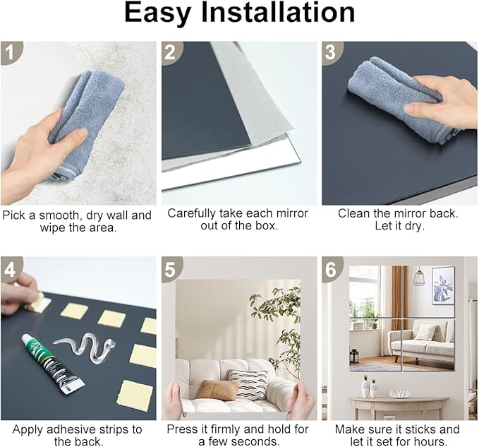 Vlush Home Gym Mirror Tiles 11'' x 11'' x 8PCS Full Body Mirror Full Length & Wall Mounted Mirrors Decorative for Home Gym, Door, Bedroom & Bathroom