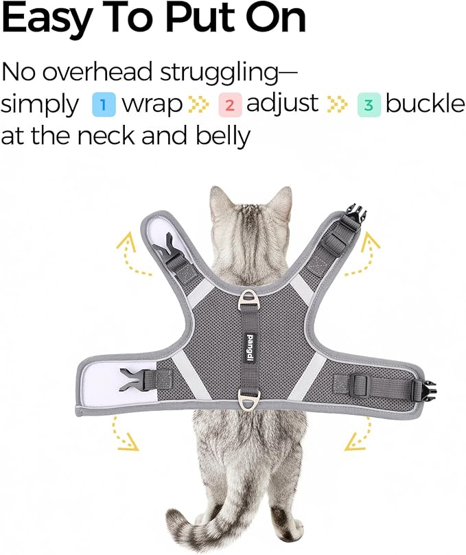Cat Harness and Leash Escape Proof Kitten Harness Cat Leash for Walking Travel Service Cat Vest, Grey, X-Large