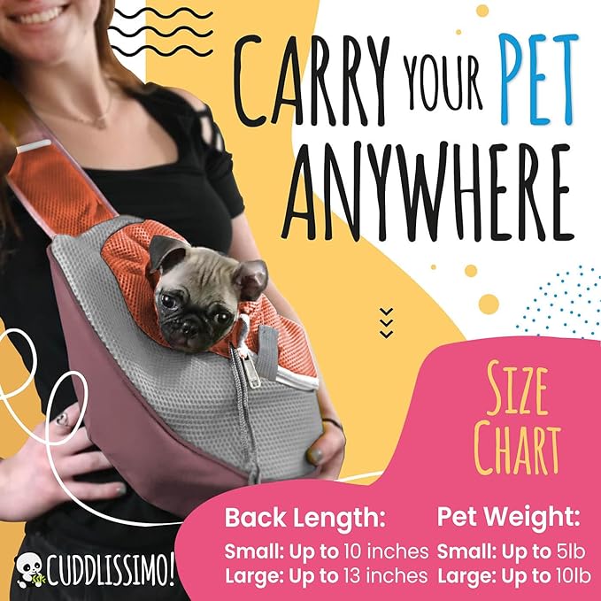 Pet Sling Carrier - Soft Front-Chest Holder Bag Pouch for Small Pets (Ideal for Dogs, Puppies & Cats 6β10 lbs) - Carefully Sized for Yorkie, Maltese, Chihuahua, Papillon Doggy -(Red-L)