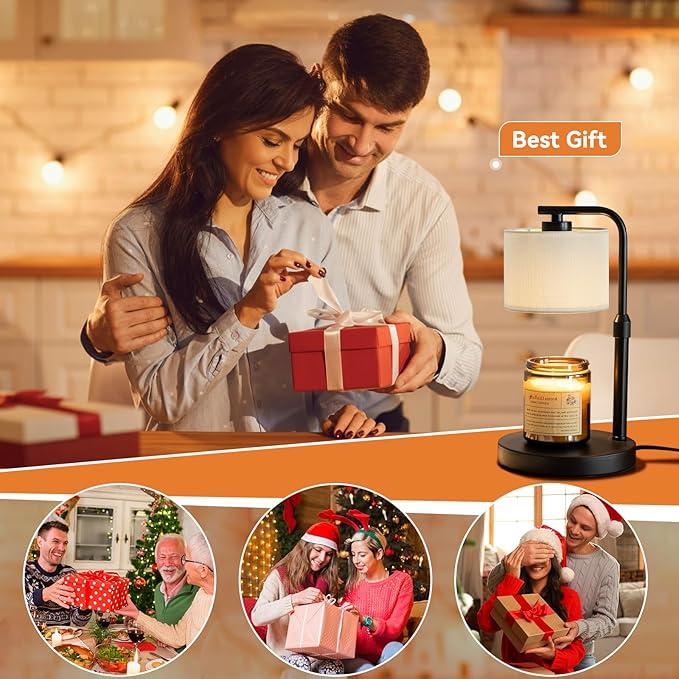 Dexnump Candle Warmer Lamp with Timer, Dimmable Candle Wax Warmer with 2 Light Bulbs, Height Adjustable Electric Candle Lamp for Scented Candles, Home Room Decor, Gifts for Women Mom (White)