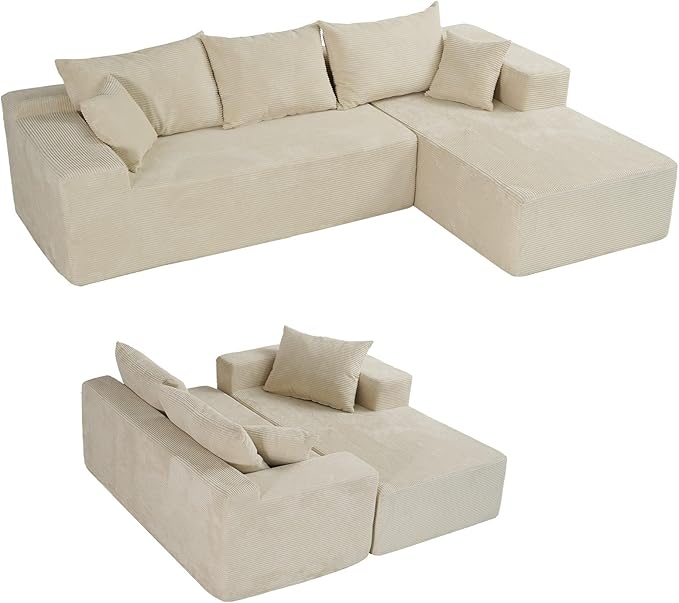 Cloud Sectional Couch with L-Shape Chaise,Modern Modular Sofa with Deep Seat, Upholstered Couches for Living Room Bedroom,No Assembly Required, Beige (Right Facing Chaise)