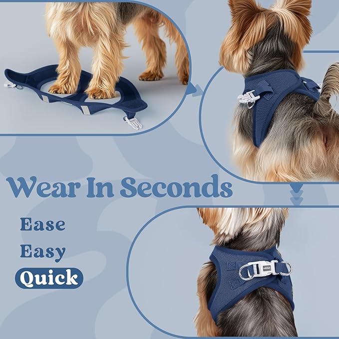 rabbitgoo Small Dog Harness, Step-in Soft Mesh Puppy Vest with Safety Buckle, Breathable Reflective Pet Harness for Large Dogs, Navy Blue XXL