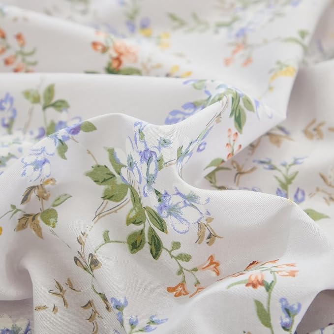 EAVD Vintage Style Garden Floral Comforter Set King Soft Microfiber Chic Shabby Green Leaves Colorful Floral Bedding Set with 2 Pillowcases Fresh Botanical Comforter Set for All-Season