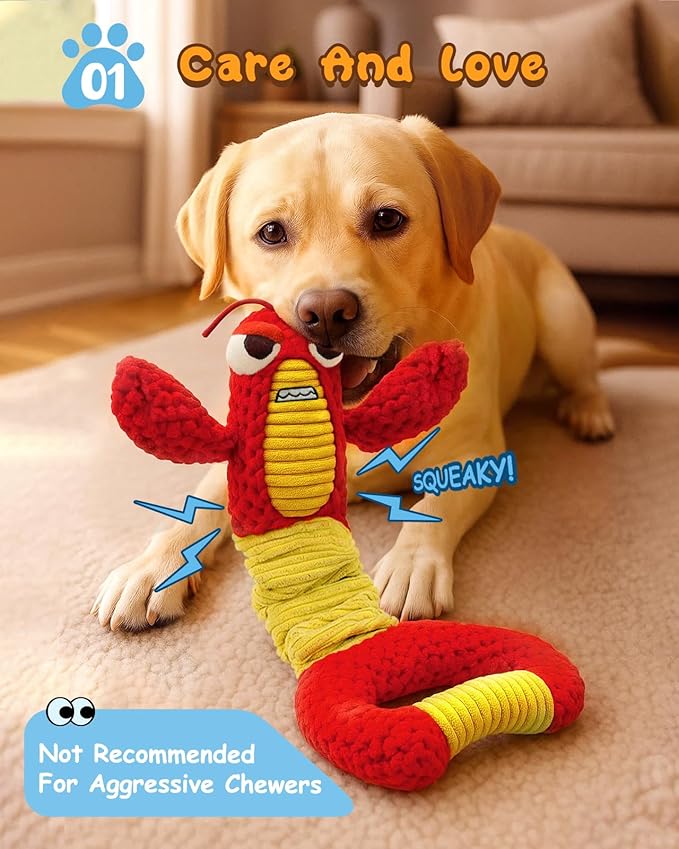 Swooflia Tug of War Dog Toy-Squeaky Plush Tug a War Dog Toy for Medium Large Breed Dogs to Keep Them Busy, Interactive Crinkle Doggie Toy, Cute Lobster with Soft Long Pull Handle