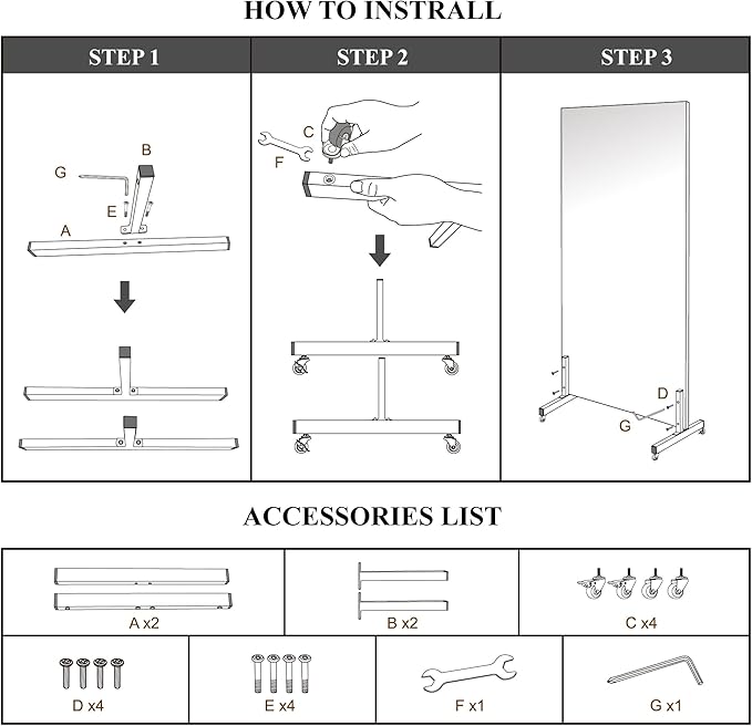 brisafe Full Length Mirror with Wheels, 79" x 44", White, Nano Film Material Without Glass, shatterproof, Safe, Lightweight, only 16lbs Easy to Move and Install, for Home Gym, Dance & Yoga Studios.