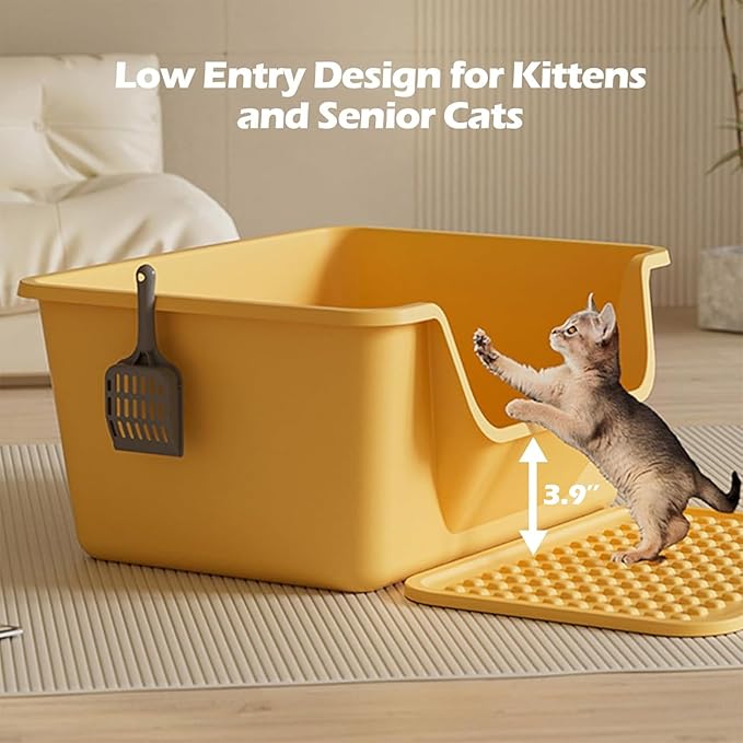 Large Cat Litter Box with High Sides,Cat Boxes for Indoor Cats,Cat Litter Pan for Kitty,Litter Box with Low Entry,Easy to Clean,Anti-Splashing(Grey)
