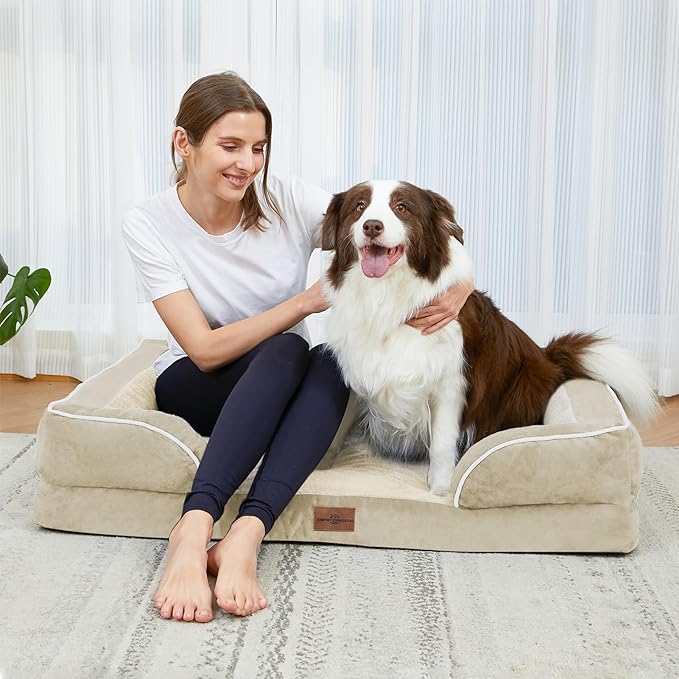Comfort Expression Small Dog Beds Waterproof Orthopedic Foam Dog Sofa Beds for Medium Dogs Comfy Pet Bed with Washable Removable Cover & Non-Slip Bottom(Small,Beige)