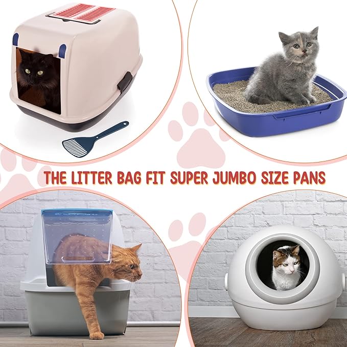 Tinlade 50 Count Jumbo Cat Litter Box Liners Large Drawstring Cat Litter Liners Bags Unscented Tear Resistant for Trash Waste to Keep Your Home Clean(39 x 22 Inch,Gray, Red)
