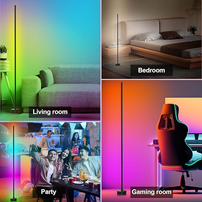 Corner Floor Lamp - Smart RGB LED Corner Lamp with App and Remote Control, 16 Million Colors & 68+ Scene, Music Sync, Timer Setting - Ideal for Living Rooms, Bedrooms, and Gaming Rooms