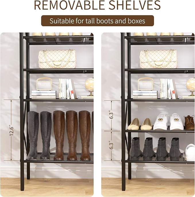 8 Tiers Shoe Rack, Large Capacity Shoe Rack Holds 32 Pairs of Shoes, Durable and Stable, Adjustable Metal Shelf Stackable Shoe Shelf for Entryway, Hallway, Living Room, Closet