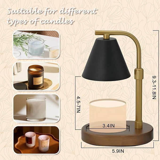 SOKCVSEA Candle Warmer Lamp - Candle Warmer with Diamond Height Adjustable, Birthday Gifts for Women Mom Gifts, House Warming Gifts New Home Decor, Wax Melt with 2 Bulb BlackGold