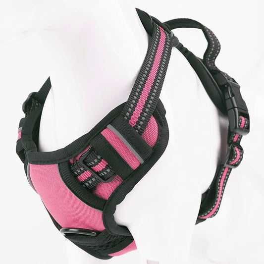 No Pull Dog Harness, Reflective Comfortable Vest Harness with Front & Back Easy Control Handle Adjustable Soft Padded Pet Vest for Small to Large Dogs(Pink,XL)