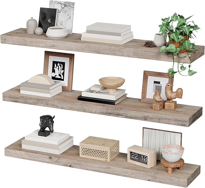 Floating Shelves for Wall, 1.5" Thick Wall Shelf Set of 3 with Invisible Brackets, L39.4 x W7.9 Hanging Book Shelves Farmhouse Home Decor for Bathroom, Living Room, Bedroom, Greige 10301BJP3BG